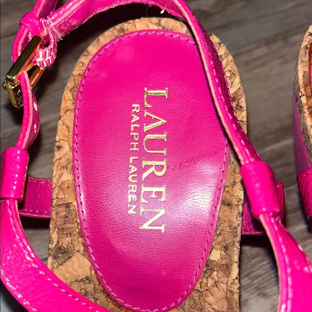 Lauren Ralph Lauren Red Leather Cork Thong Sandals - Picture 4 of 8